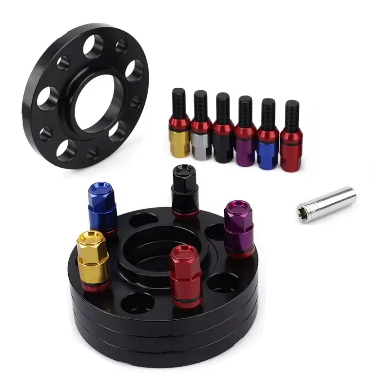 4pc 15mm 20mm 5x100 5x112 57.1mm Black Hub Centric Forged 6061 T6 Aluminum Wheel Spacer Kit+20 Extended Bolts Lug Nut for