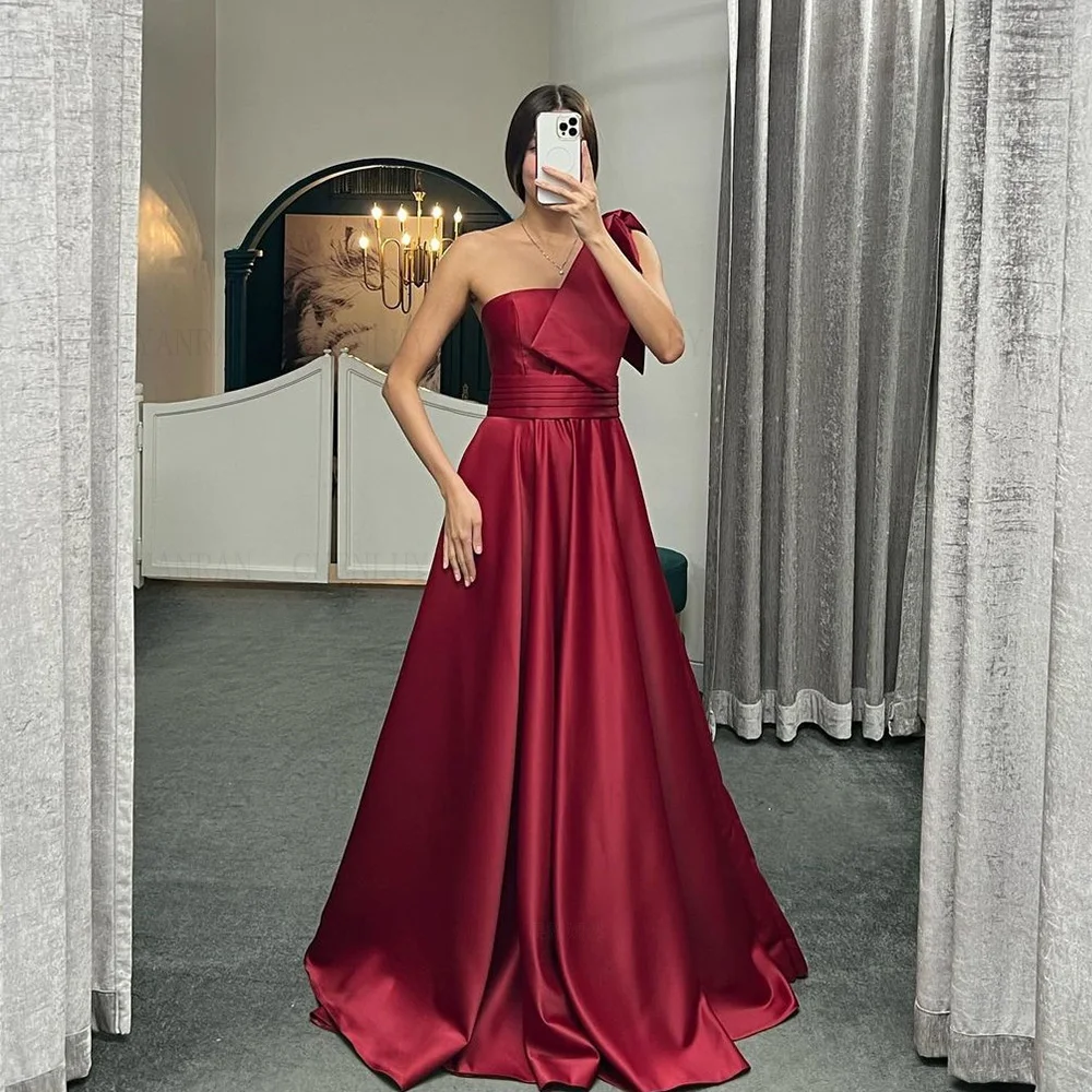 

Fashion Formal Occasion Dresses 2023 One-Shoulder A-line Long Evening Gowns Bow Strap Ruching Formal Party Dress فساتين السهرة