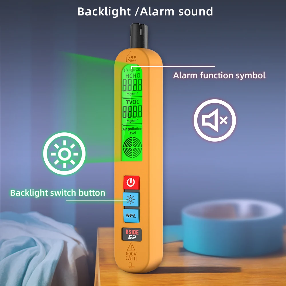 Imagem -06 - Recarregável Portátil Detector de Qualidade do ar Formaldeído Hcho Tvoc Auto Som e Alarme de Luz Display Lcd Interior e Viagem