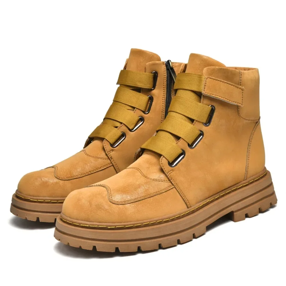 

2025 Fashion Genuine Leather Boots With Zipper For Men Women Unisex Winter Yellow Black Plus Big Size 49 50 51