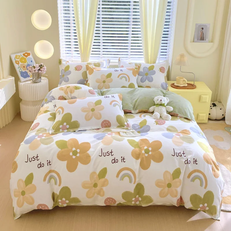 100% Cotton Floral Duvet Cover Set with Pillowcases Skin-friendly Breathable Quilt Cover Single Double Bed Bedding Set No Sheet