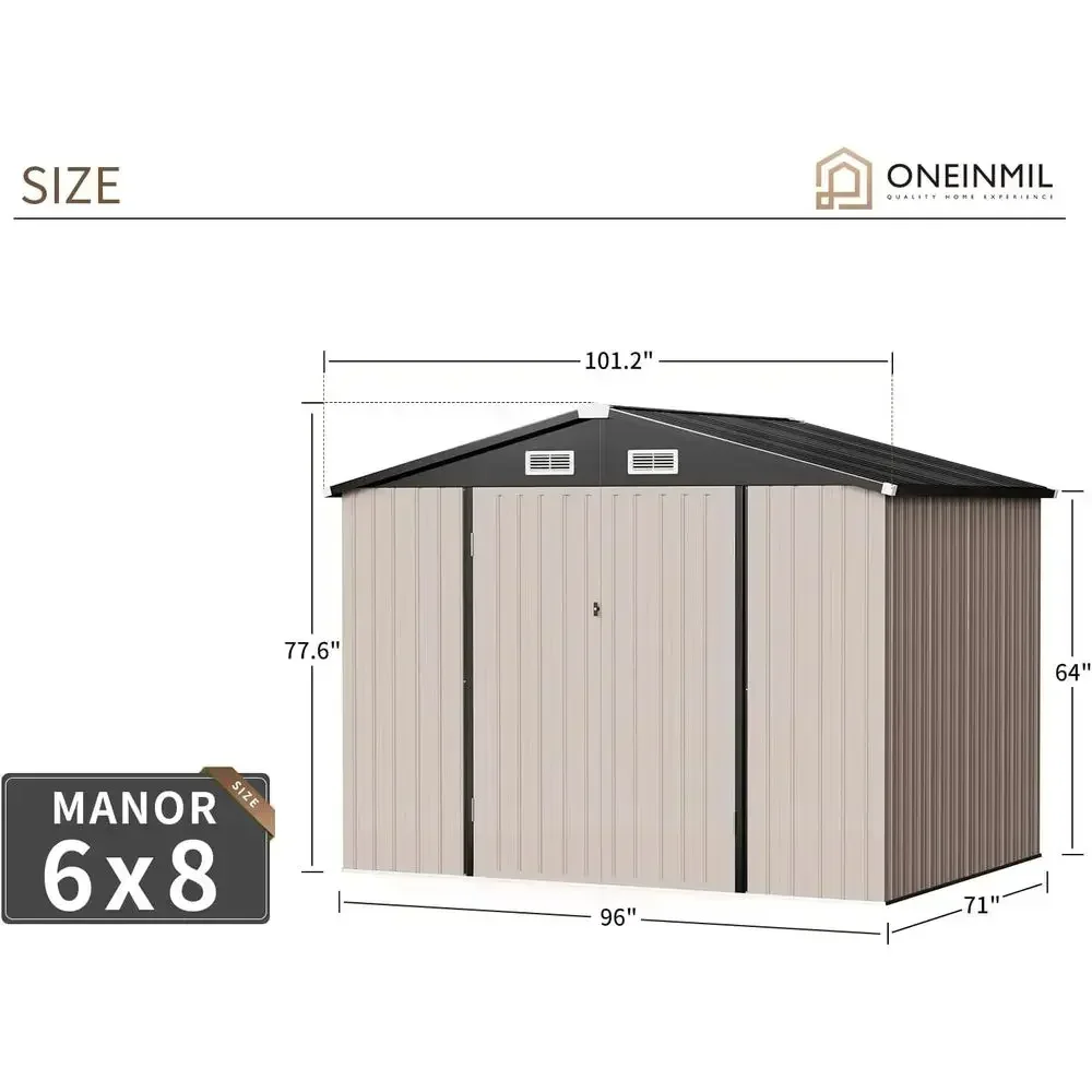 8x6 Metal Storage Shed with Lockable Door, Ideal for Outdoor, Garden, Patio, and Lawn Use in Brown