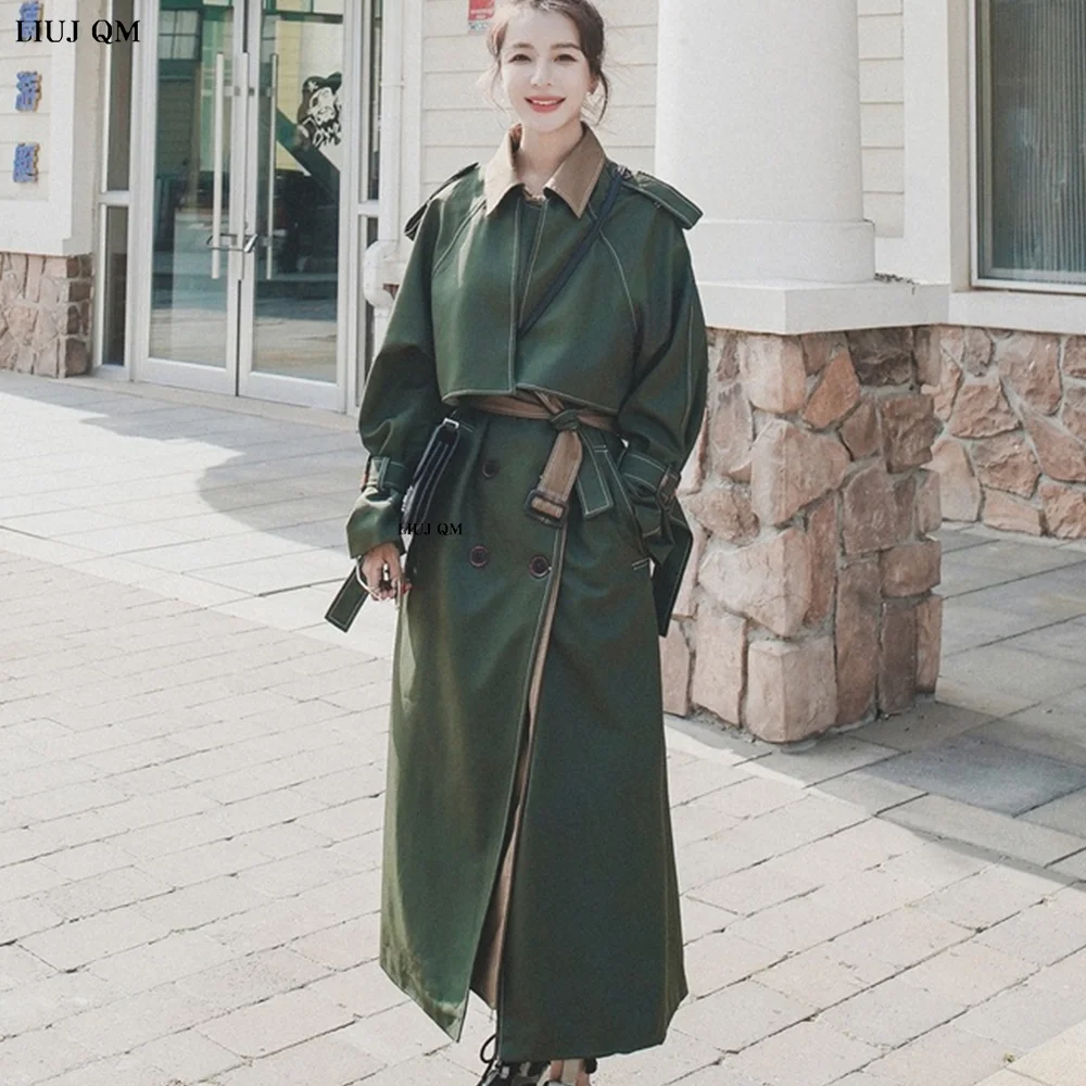 

Korean Elegant Spring Long Trench Coat Women 2023 New Color Lapel Double Breasted Fashion Windbreaker Cloak Female Overcoat Belt