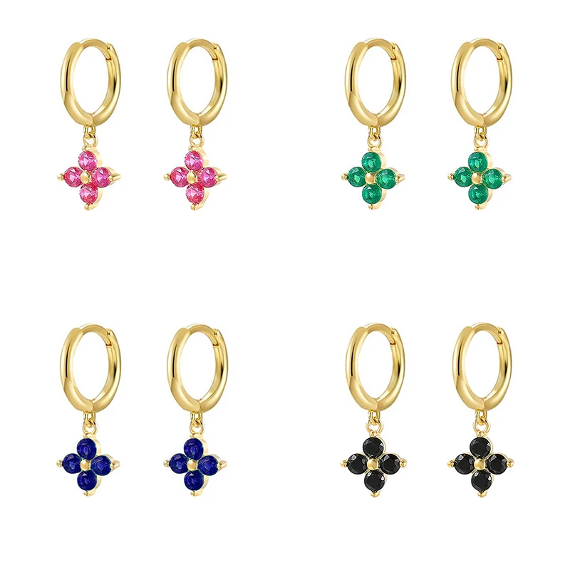 

KYOUNUO Gold Plated CZ Dangle Earrings For Women Flowers Colorful Zircon Drop Earrings Fashion Party Wedding Jewelry Wholesale