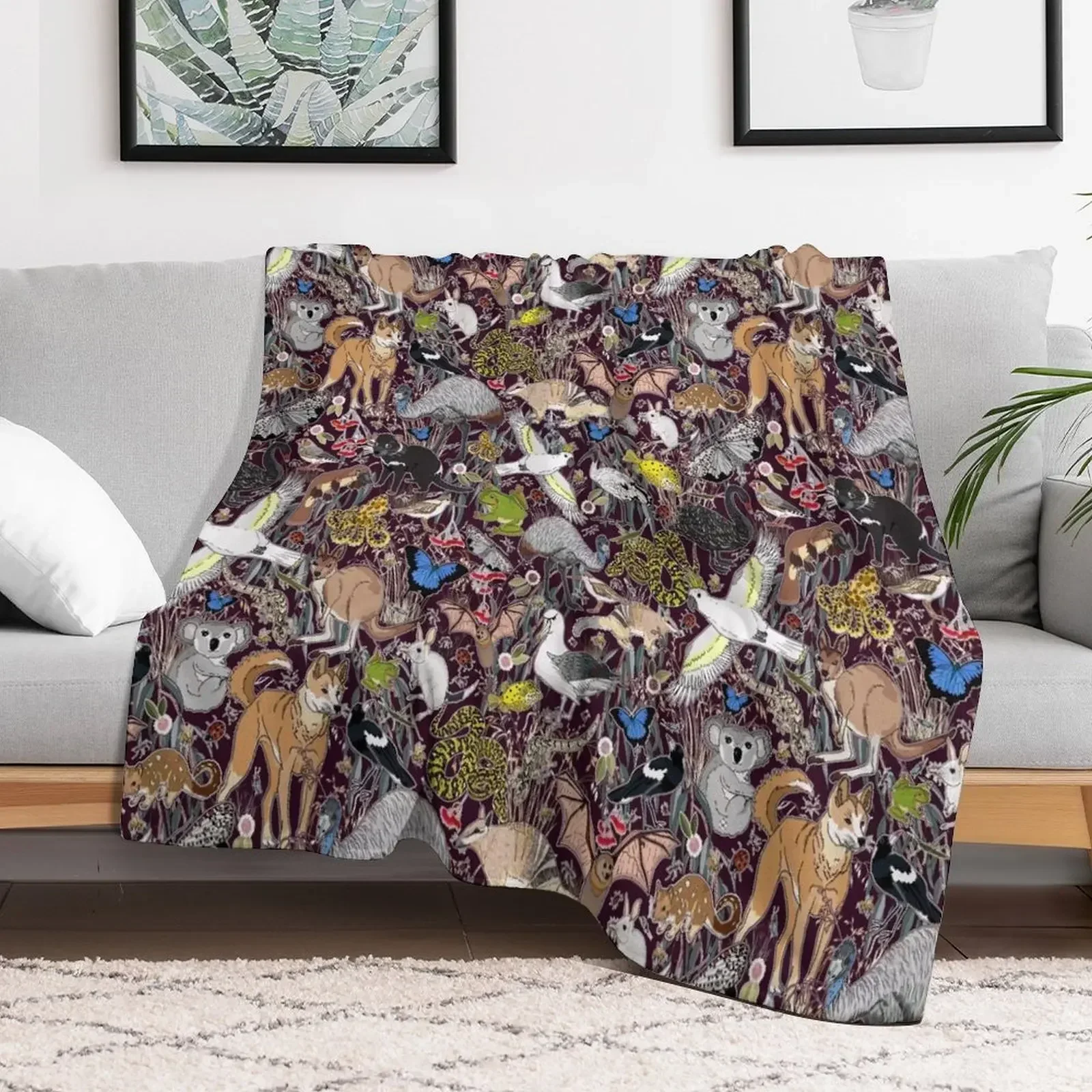 Fauna Australiana - aubergine Throw Blanket Bed Extra Large Throw Hairys Blankets