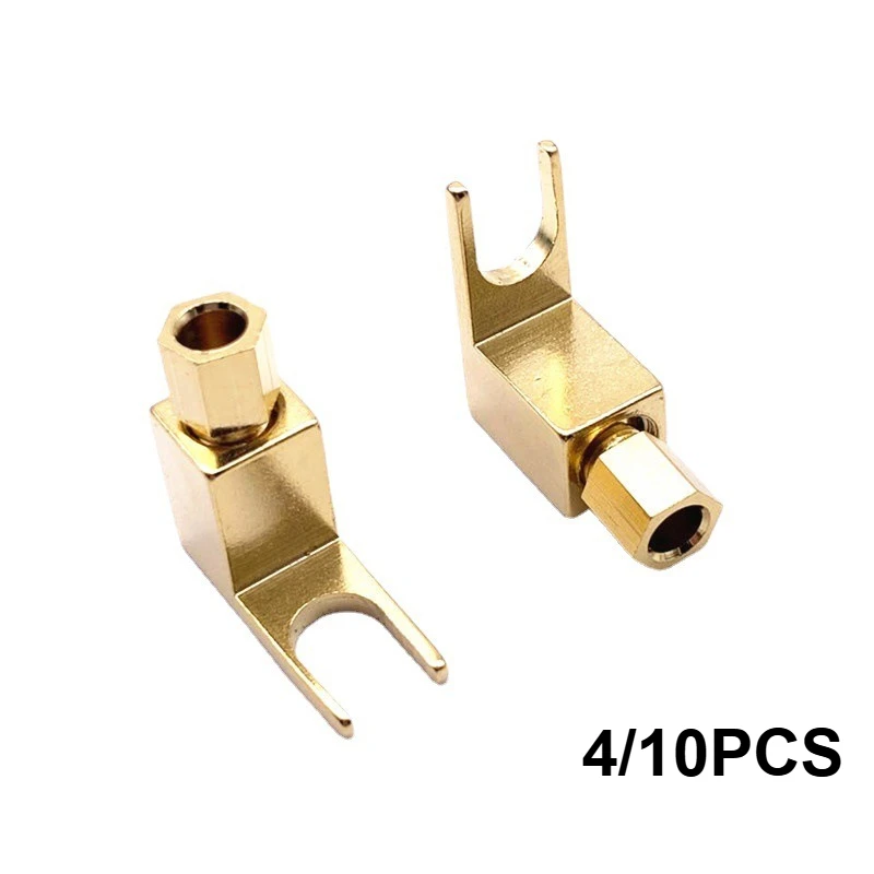 4/10pcs Gold Plated Y Spade to Banana Plug Adapter U Fork to Banana Socket for Speaker Audio Cable High Quality