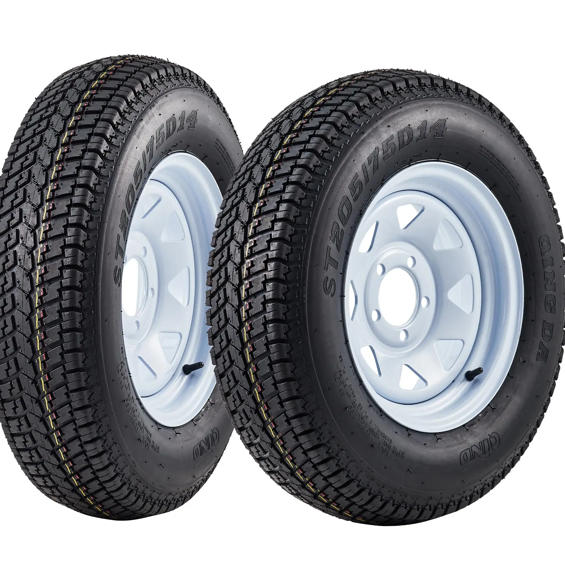 

Комплект из 2 шин для прицепа с дисками 15 дюймов, ST205/75D14, ST205/75D14, 5 креплений на 4,5 дюйма, нагрузочный индекс C 6PR