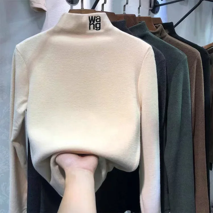 

Women New Winter Long-Sleeve German Velvet Half High Neck Bottom Shirt Fat Female Oversize Warm Add Large Size Turtleneck Tops