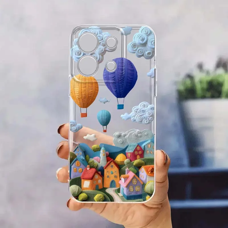 

Moon Flower Hot Air Balloon For Xiaomi Redmi Note 14 13R 13 12 12S 11 12T 11S 11T 10 Pro Plus Transparent Phone Case