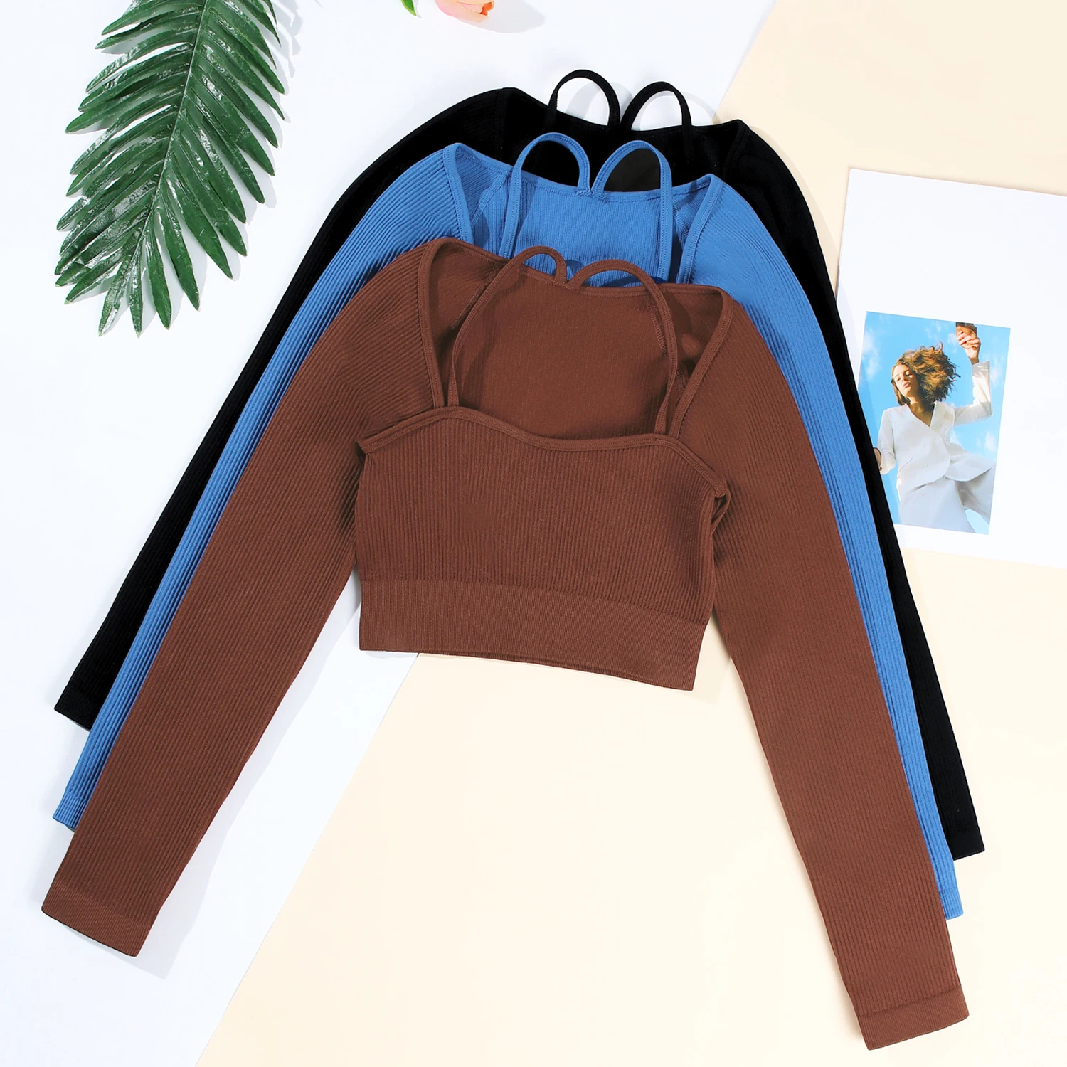 1/3 pezzi da donna con filo a vite a maniche lunghe Crop Top da corsa Fitness T-shirt slim fit Sport Yoga Top casual