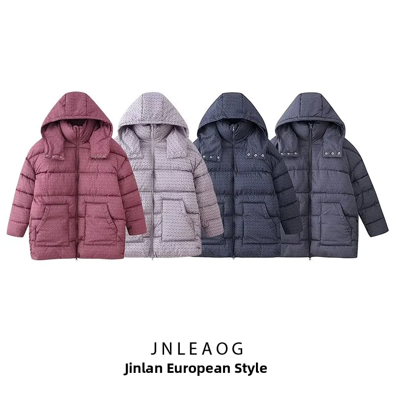 

JNLEAOG Autumn New Faion Long Printed Hooded Women's Cotton Jaet Street Sle Straight Cut Full Sve Zipper Closure
