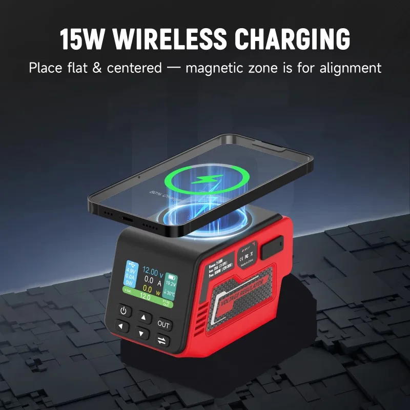 M18V battery adjustable voltage regulator, supports 2-30V and 300W, with 100W PD 3.0 Type-C fast wireless charging