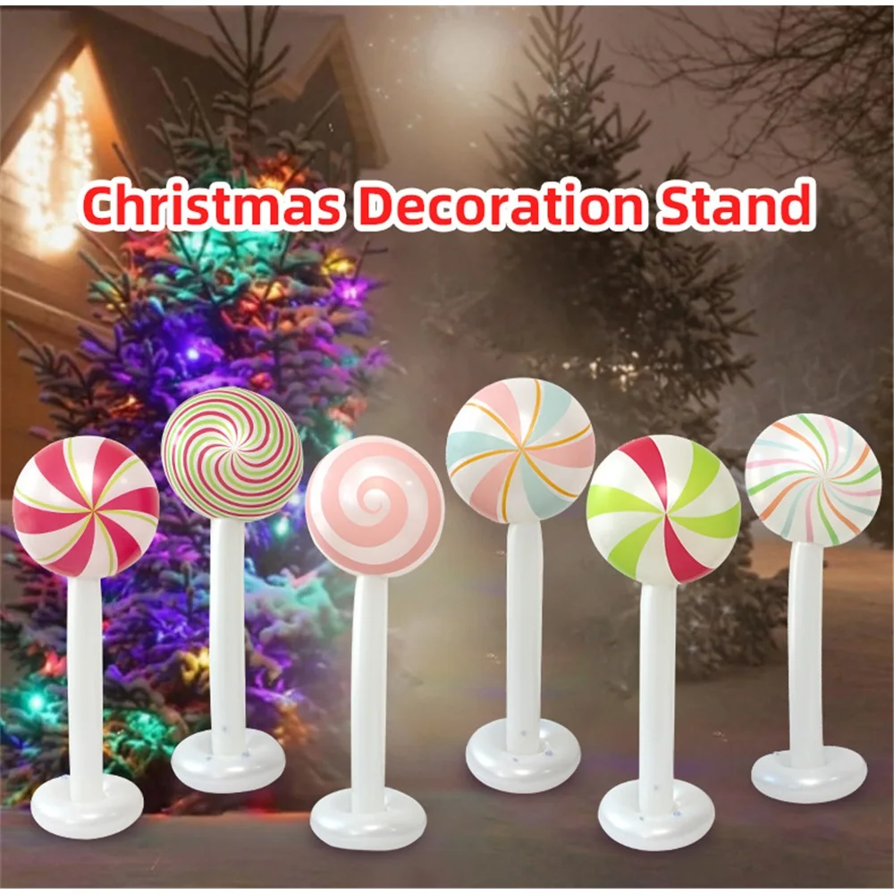 Christmas Inflatable Lollipop Decoration Stand, Swirl Candy Pole Ornament, Festive Yard Decor for Indoor Outdoor Holiday Party