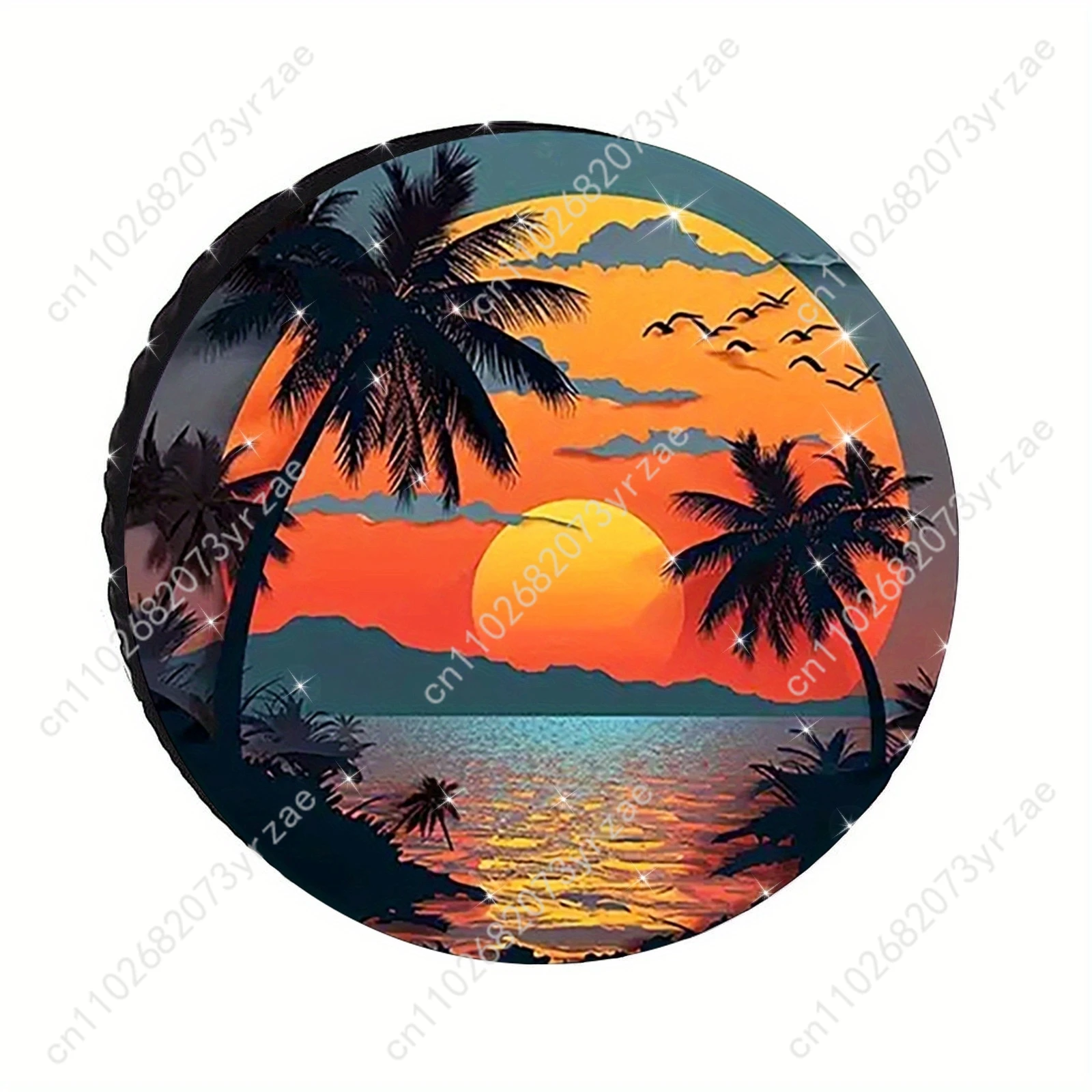 

Seaside Sunset Coconut Trees Various Models Car Tire Cover Prevention Sand Dust rainwaterTire Cover Sturdy Durable Tire Covers