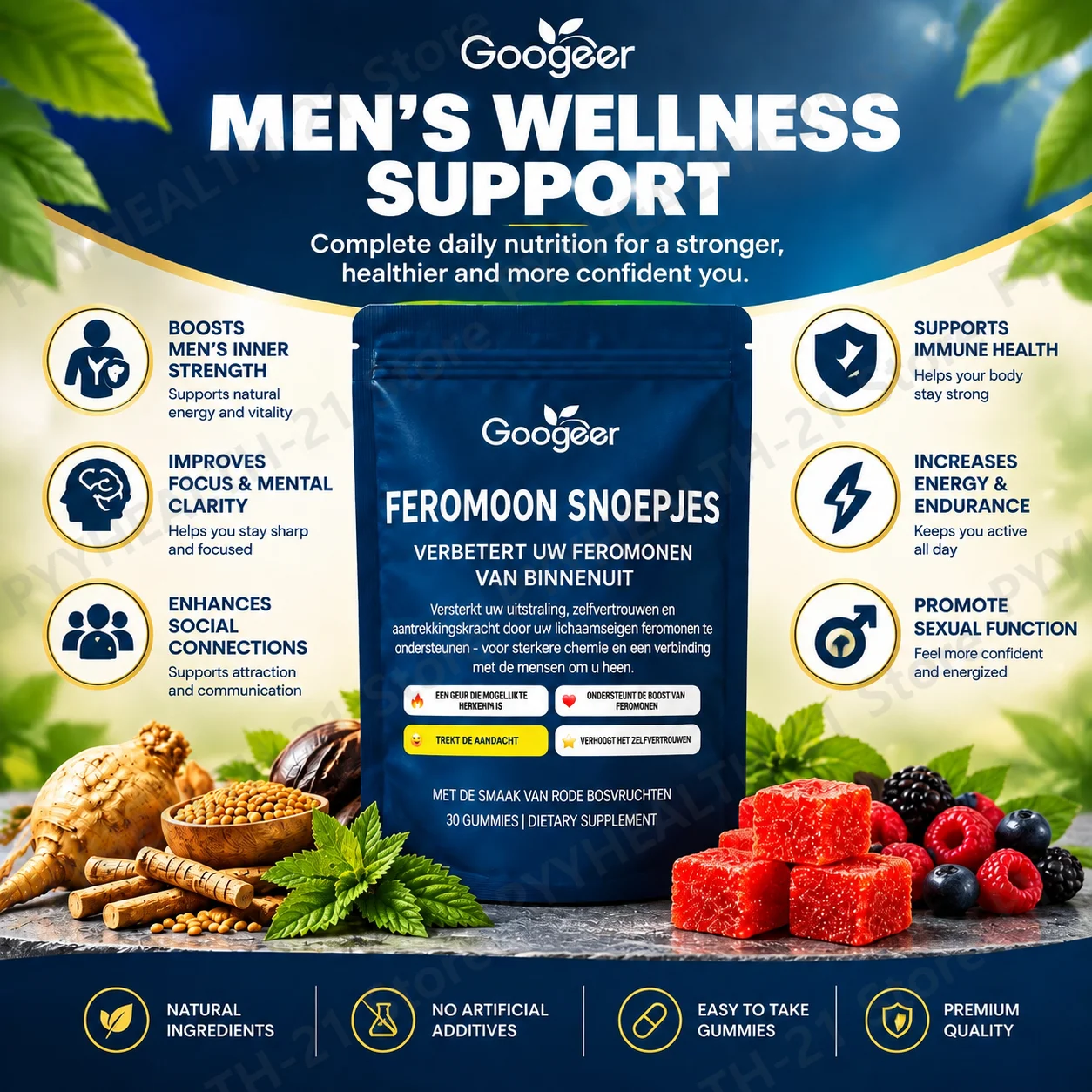 Men's Wellness Gummies Promote Sexual Function & Enhance Stamina & Inner Balance Maca Fenugreek Ashwagandha Saw Palmetto 30pcs