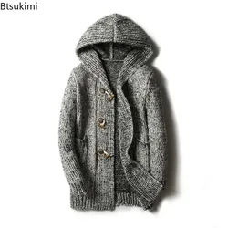 New2026 Men's Winter Warm Sweaters Fashion Long Knitted Sweater Hooded Coats Casual Solid Slim Knitwear Cardigan Jackets for Men