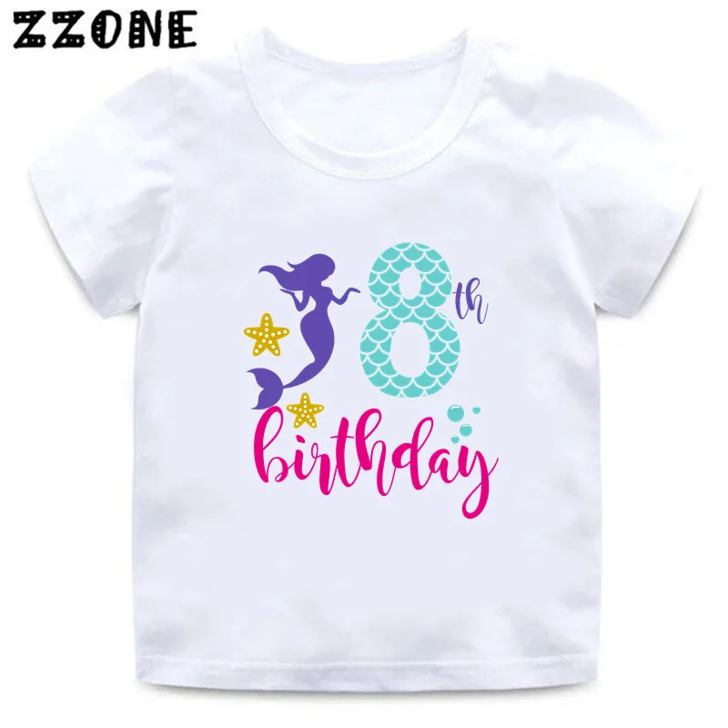 Girls Clothes Cute Mermaid Graphic 1 2 3 4 5 6 7 8 9 10 Years Birthday Girl T-shirts Kawaii Kids T shirts Baby Tops Gift,HKP2616