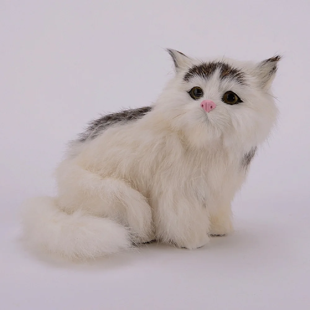 White Cat Doll Toy Sitting Simulation Polyethylene Furs Gift Small Pet Toy Approximately 15x9x13cm