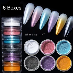 1/6pcs Pearl Aurora Powder Glitter Chrome Y2k Mermaid Moonlight Colorful Chrome Shell Pigment Dust Nail Art Decoration