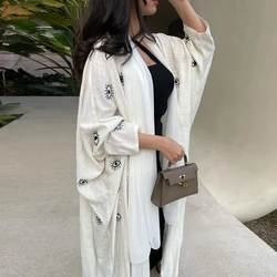 Eid Muslim Abaya for Women Cotton Line Embroidery Dresses Cardigan Robe Jalabiya Ramadan Morocco Dubai Kaftan 2025 Vestidos