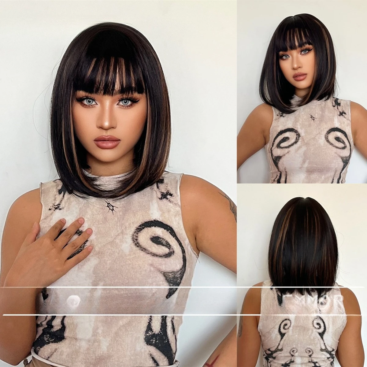

Wig women's new short hair full head cover collarbone hair straight hair styling wig