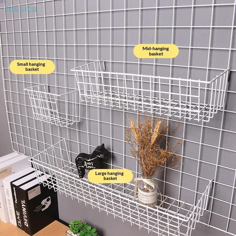 ♥ Cestas para colgar en la pared con rejilla de alambre, estante colgante para maceta, organizadores de almacenamiento de Metal para el hogar, la oficina y estantes decorativos de pared
