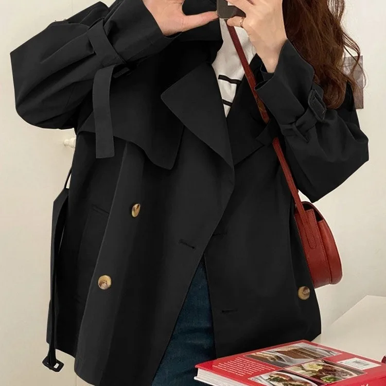

Spring Autumn Short Women's Coat British Style Cleanfit Loose Cotton Princess Sleeve Bright Face Small Size Jacket