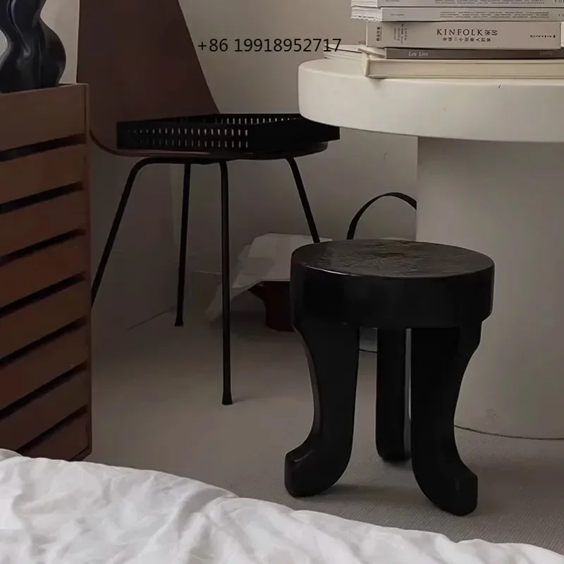 Wabi-Sabi Footstool Vintage Solid Wood Low Stools for Sofa Minimalist Floor Decor with Tree Design Handcrafted Side Tables JJ401