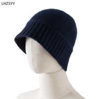 LHZSYY 100% Cashmere Hats Autumn Winter Ladies Outdoor Sports Earmuffs Warm Cap Solid color Leisure Thick Knit Cashmere Hat Tide