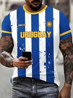 Men's Breathable Sweat Jersey 2025 Summer Uruguay New Round Neck Loose Sports T-Shirt Running Quick Drying Top Outdoor Workout
