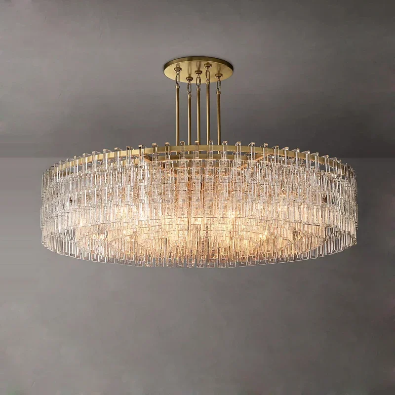 

Modern luxury crystal chandelier Nordic Vintage glass ring hanging lamp Hotel Hall villa living room kitchen island E14 lighting