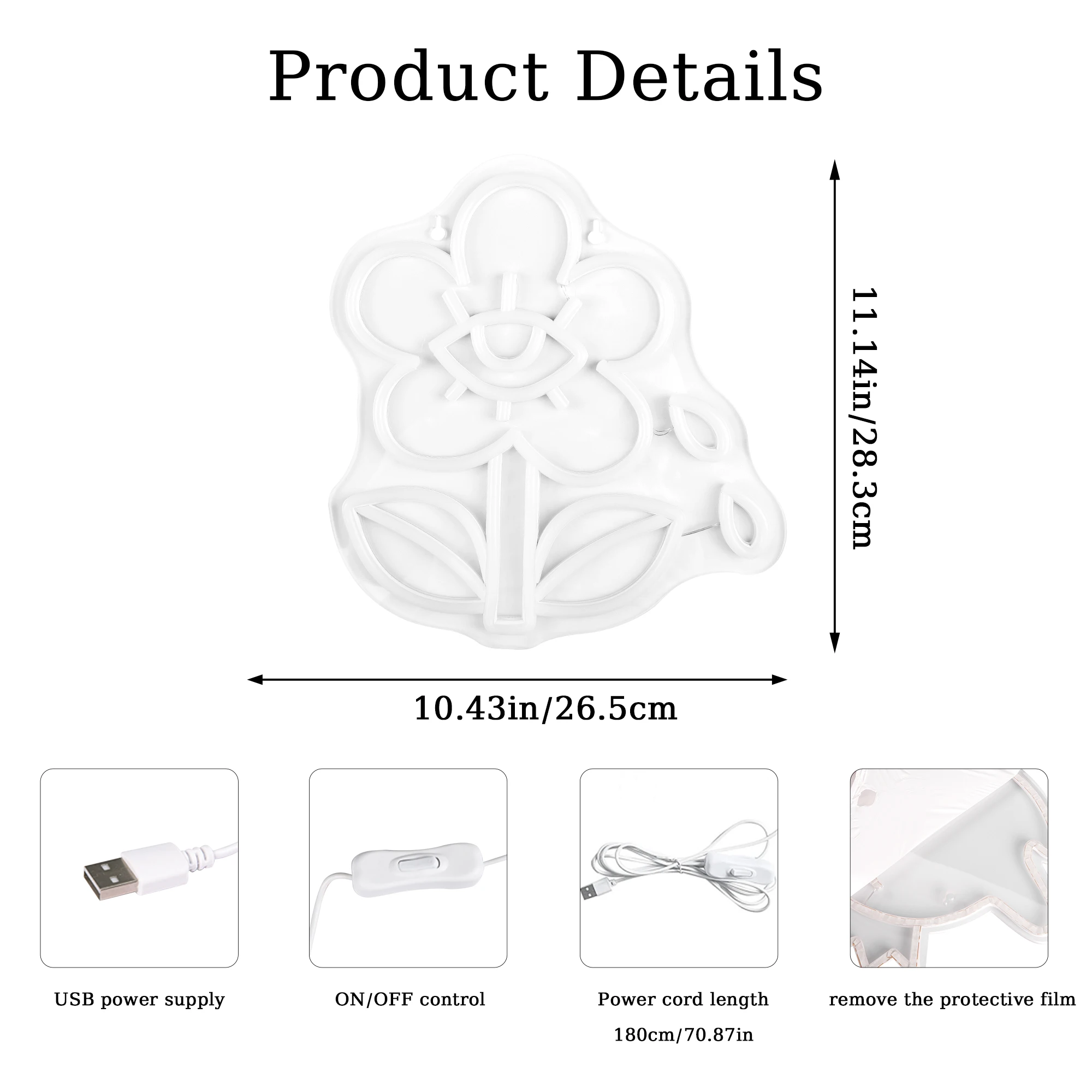 Insegna al neon a forma di fiore Luce al neon a forma di fiore per la decorazione della parete Luci decorative al neon a LED 3D con funzionamento USB per l'arredamento della cameretta dei bambini