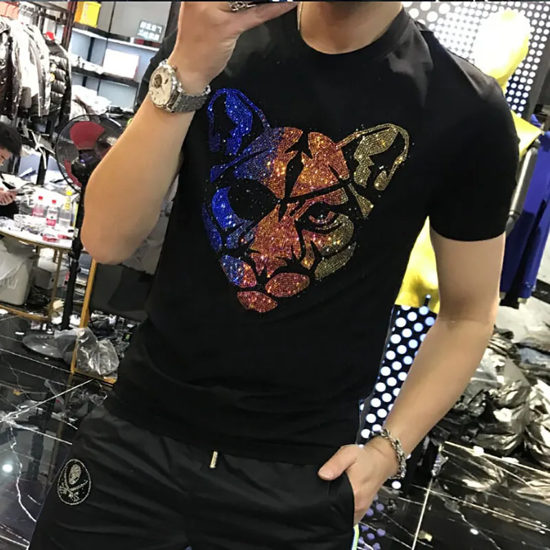 

Летняя футболка мужская уличная футболка с круглым вырезом и короткими рукавами топы с бриллиантами мужская одежда повседневная 011