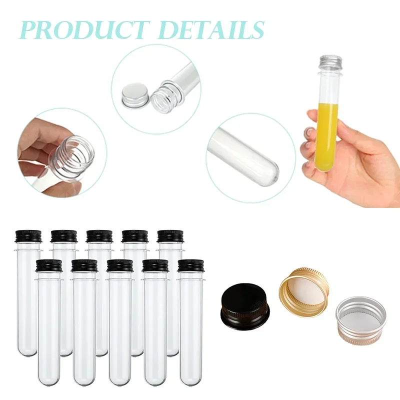 5pcs Empty 30-100ml Clear Plastic Test Tubes with Screw Aluminum Caps for Scientific Experiments Bath Salts Candy Storage Party