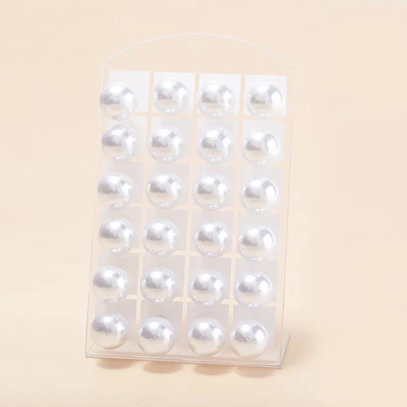 12 Pairs White Round Imitation Pearl Stud Earrings Set Fashion Alloy Earrings Bar Girls Jewelry Earrings Gifts 16mm