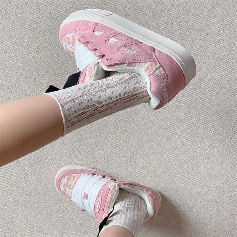 SHANPA Vintage Womens Sports Shoes Pink Design Sweet Kawaii Fashion Women Sneakers Autumn Cute PU Leather Lace Female Shoes