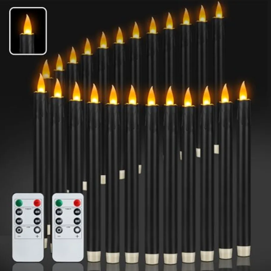 

24 шт. беспламенных конических свечей с пультом дистанционного управления, 10-дюймовые светодиодные свечи на батарейках с мерцающим 3D-эффектом пламени, искусственные конические свечи