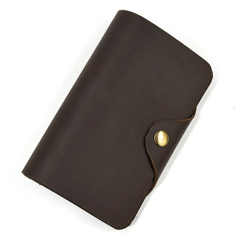 

Men's Leather Wallet Crazy Horse Leather Retro Snap Long Wallet Multi-Card Position Card Clip Retro Fashion Simple Casual Versat
