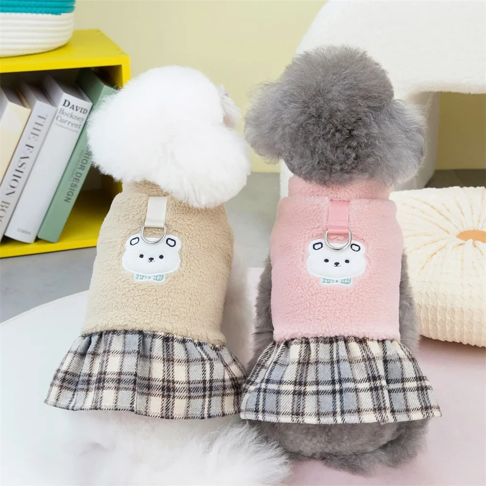 Cute Pet Dress Autumn Winter Plaid Princess Skirt Small Dog Coat Puppy Party Clothes Poodle Yorkie Apparel