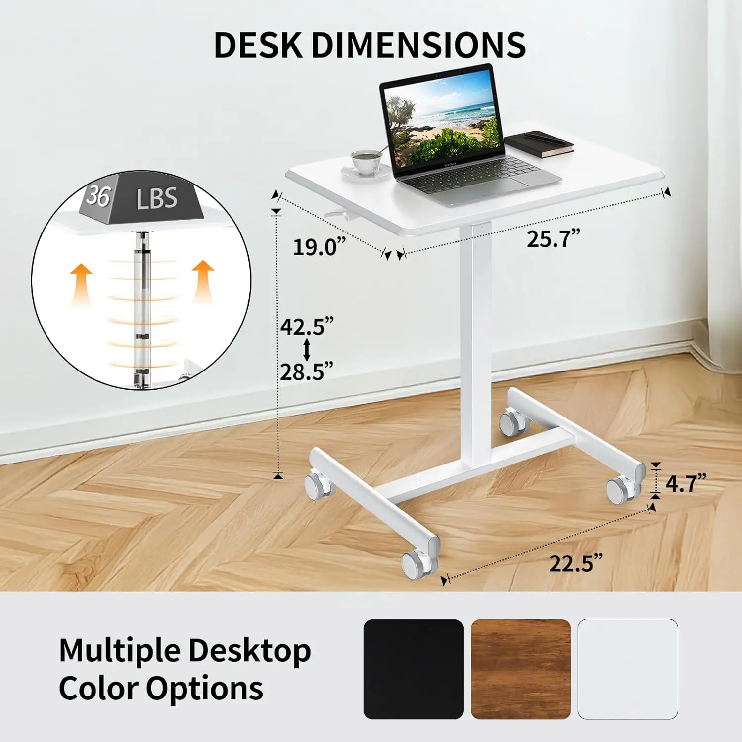 Mobile Small Standing Desk - Rolling Desk With Adjustable Height And Lockable Wheels, Sit-Stand Laptop Table, Portable Com