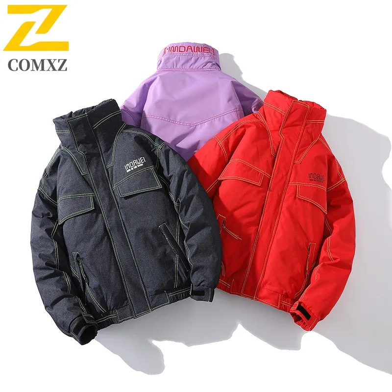 COMXZ Men Puffer Jacket 2025 New Trendy Ski Street Warm High Quality Travel Cotton Padded Jacket Windproof Snow Winter Jackets