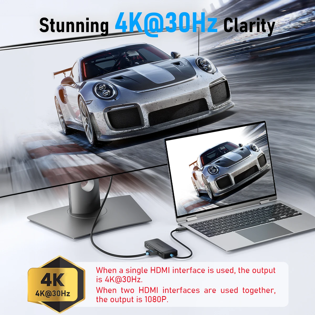 Lemorele TC122 6-in-1 USB C Hub 4K Docking Station With PD 100W Port USB 3.0 Dual HDMI Adapter for MacBook Windows PC Monitor