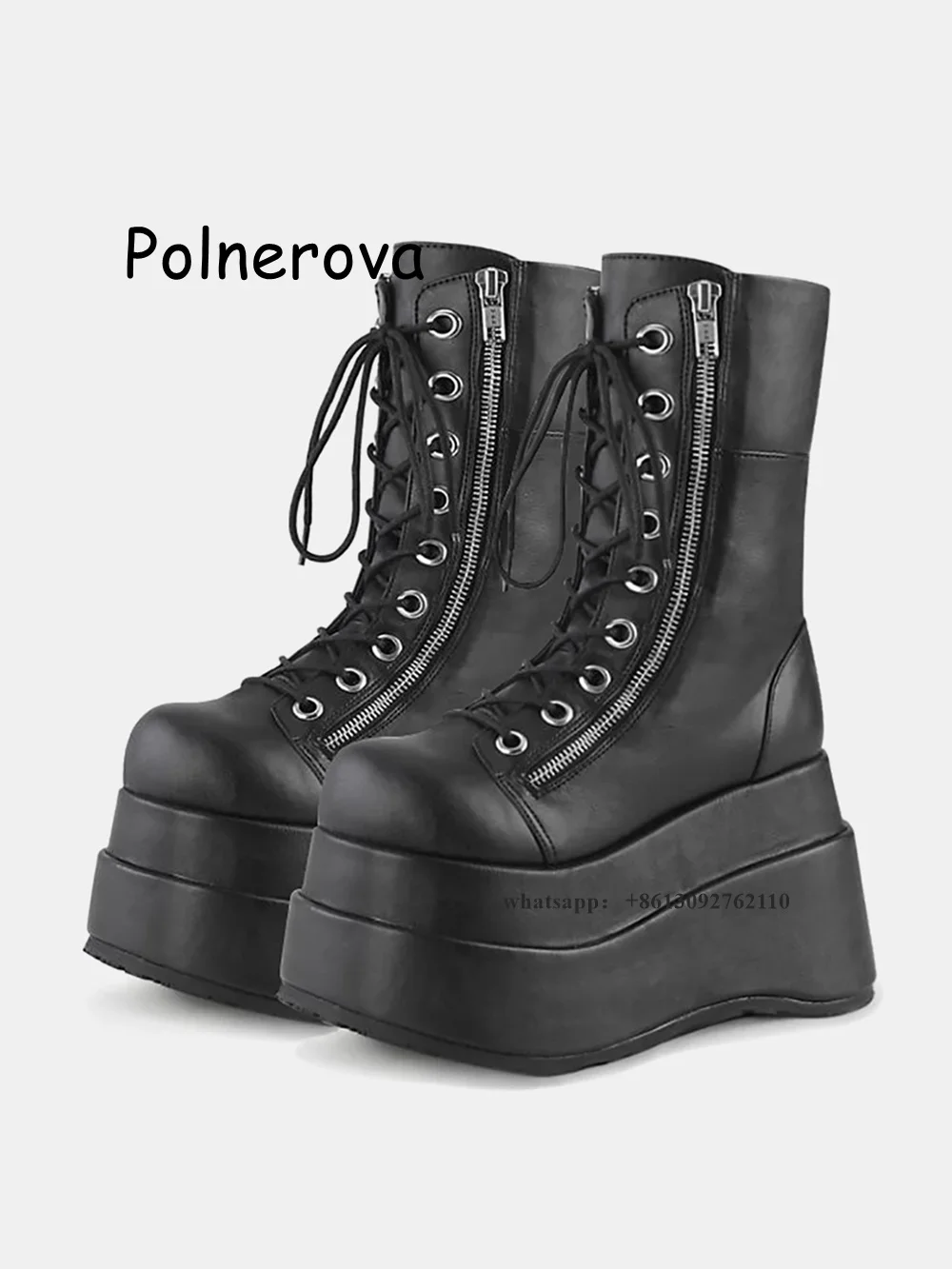 

Черные ботинки на толстой подошве, женская обувь на танкетке с завязкой-молнией и круглым носком, зимние повседневные ботинки в стиле панк, увеличивающие рост в стиле ретро в британском стиле