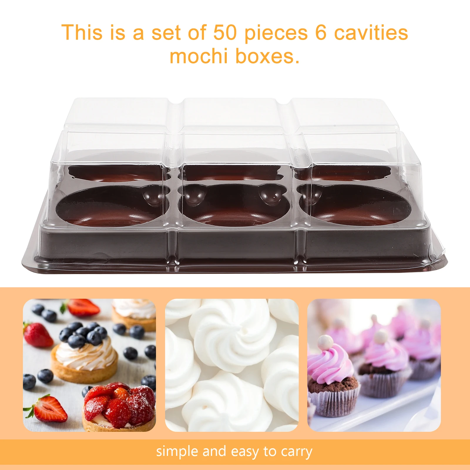 

50Pcs Mochi Packaging Boxes 6 Cavities Clear Lid Cake Dessert Containers Food Grade Eco Friendly Mochi Containers