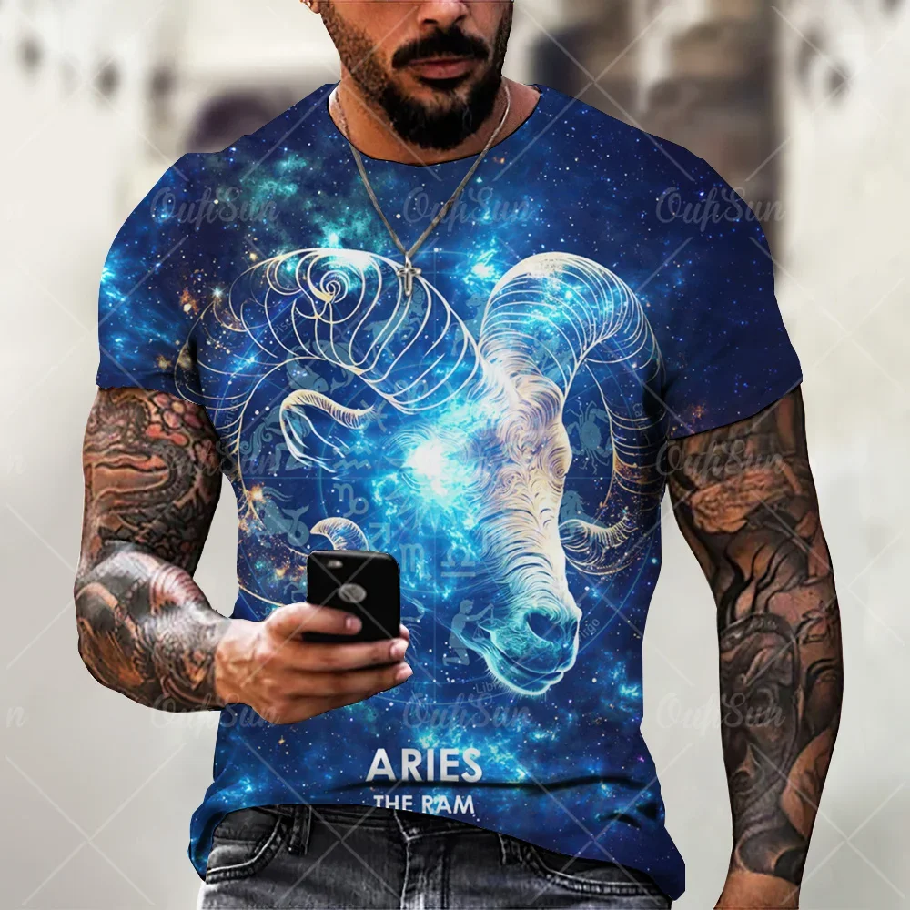 T-Shirt da uomo estiva stampa 3D maglietta zodiacale vestiti manica corta Streetwear Vintage top Tee Shirt abbigliamento uomo