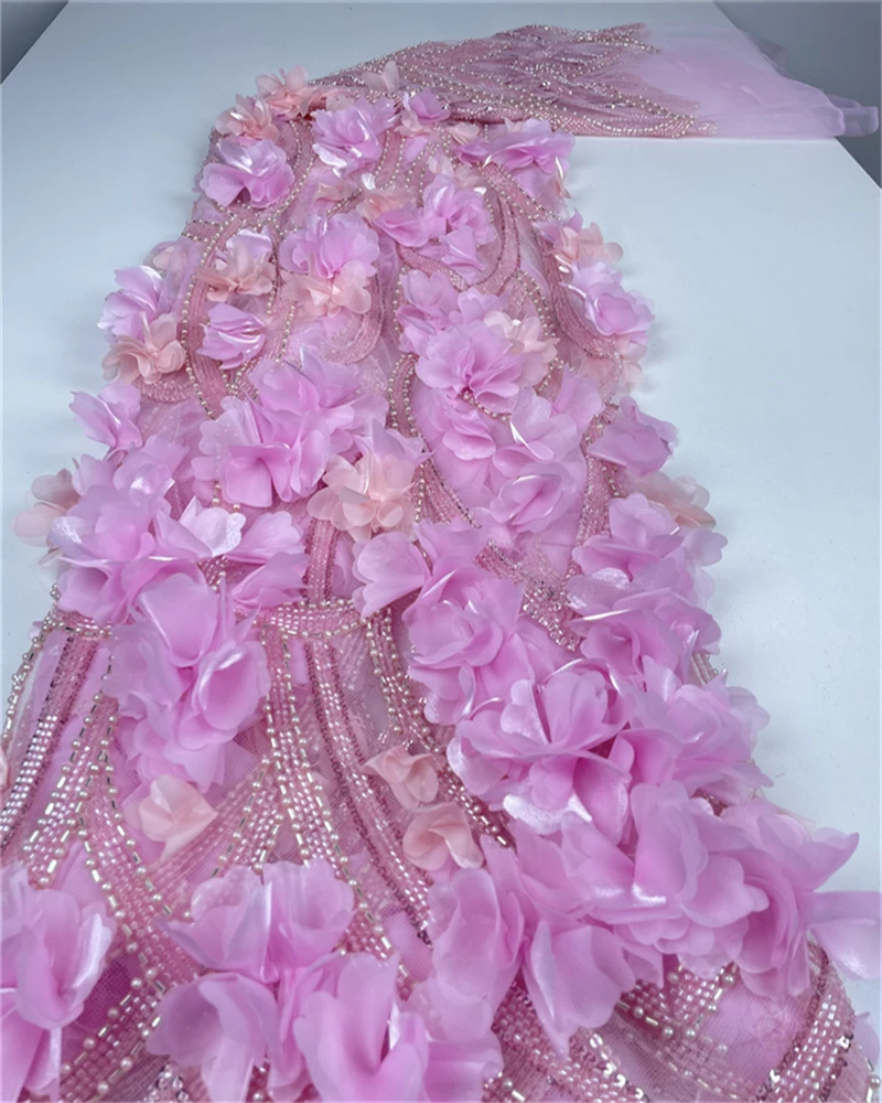 

Африканская тюлевая кружевная ткань, сетчатое кружево с блестками, роскошные бусины, 3D-цветы с вышивкой, высокое качество