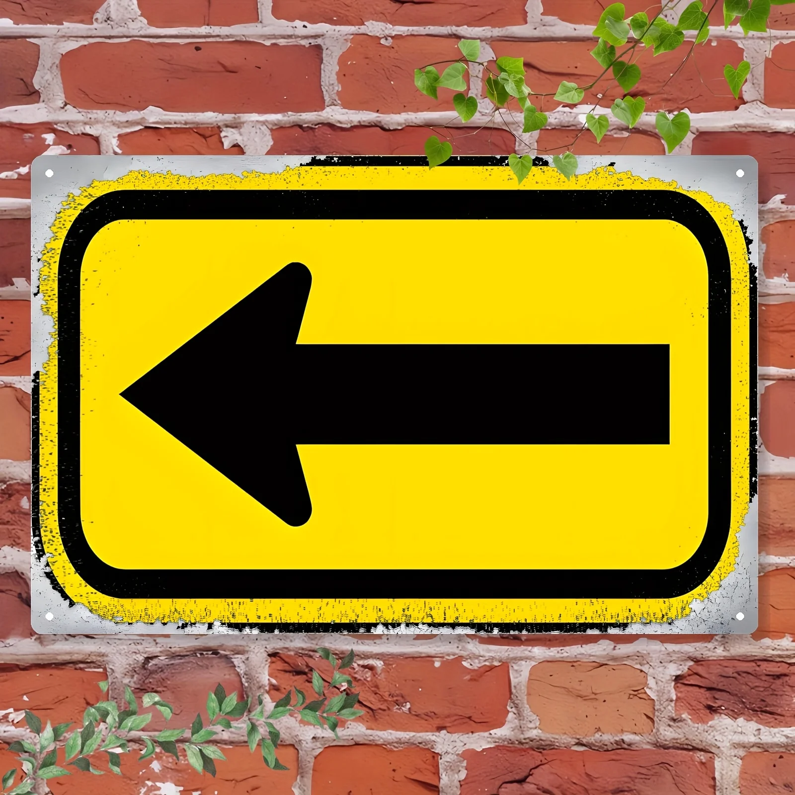 2D Flat, 2D Flat Plane, 1pc Heavy-Duty Reflective Metal Arrow Sign - High Visibility Black and Yellow Directional Wall Decor, 12