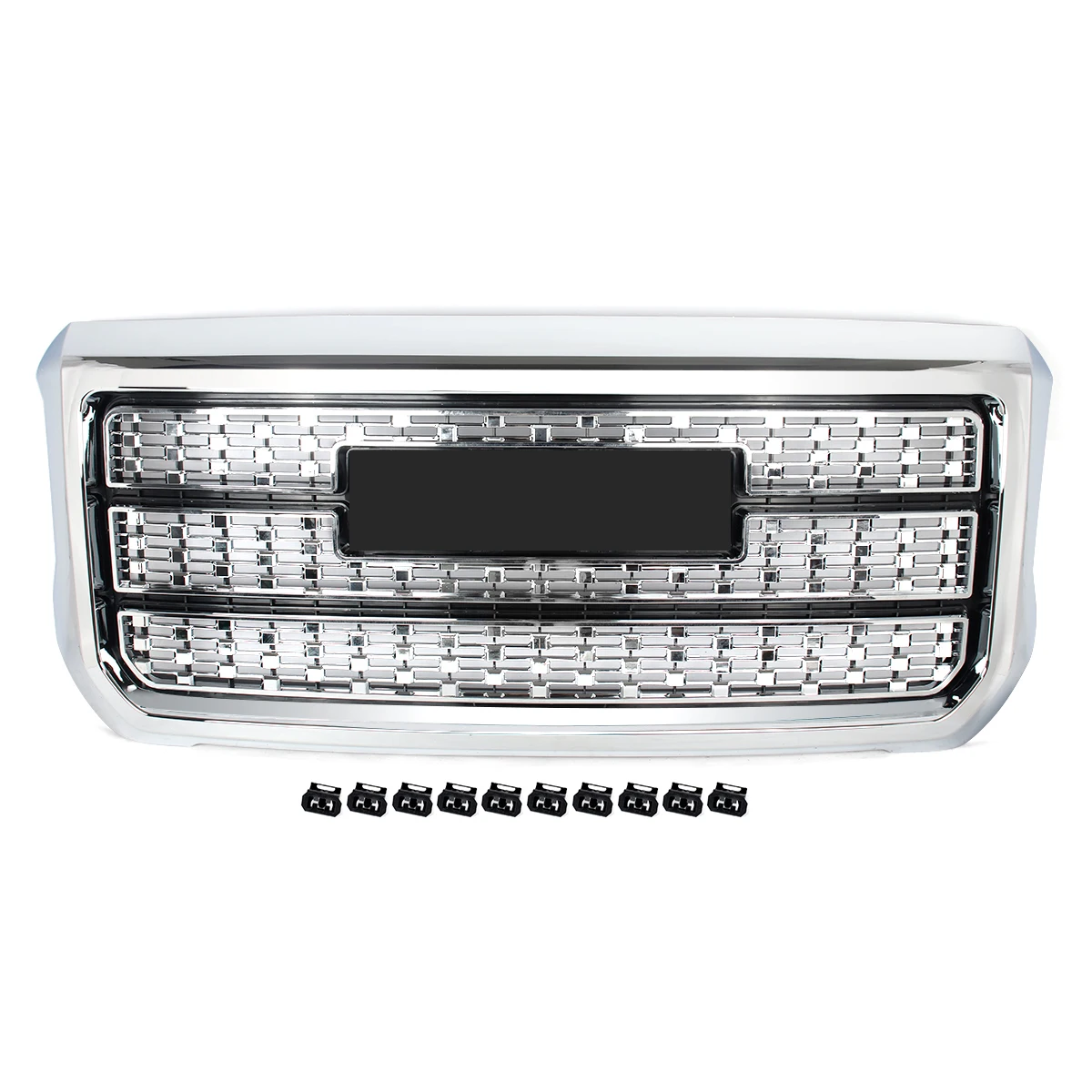 Magickit Front Grille Modify For GMC Sierra 2500HD 3500HD 2015-2019 Denali Front Bumper Upper Grille Chrome Mesh ABS 84542600