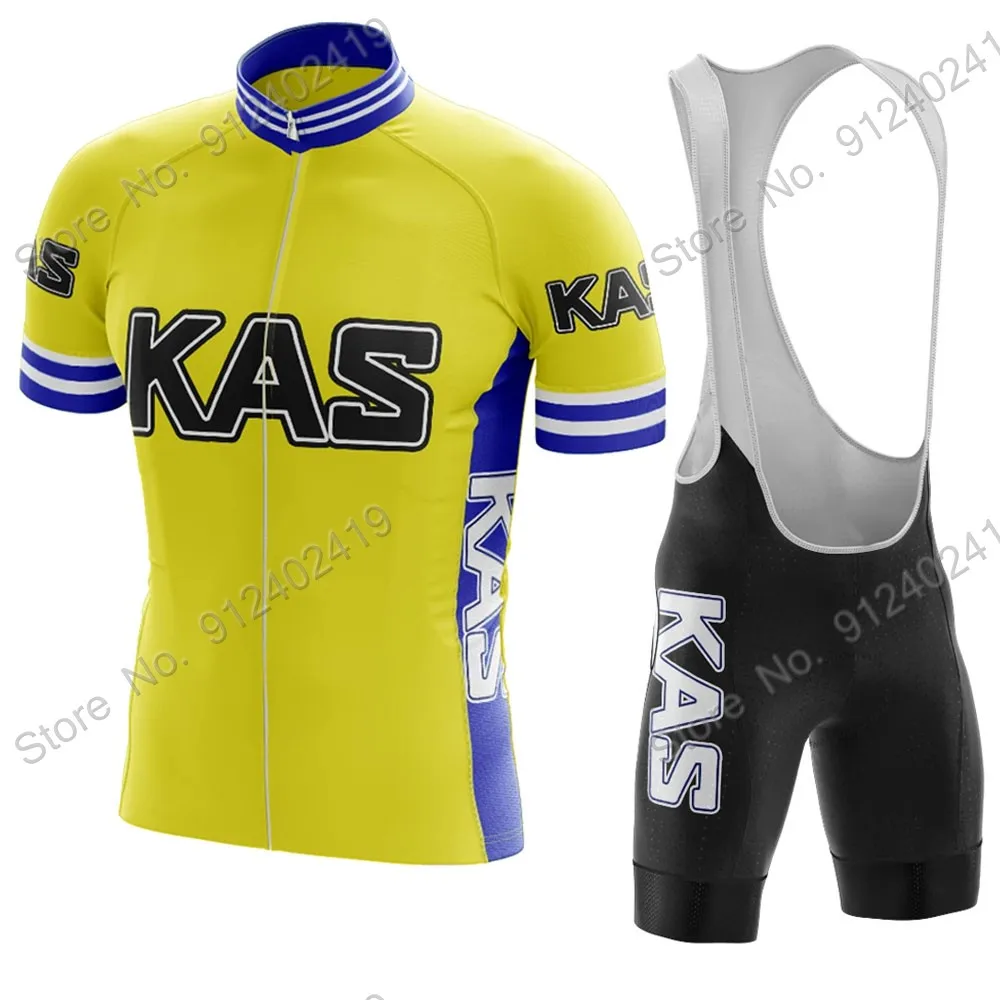 New Retro Kas Team 2023 Cycling Jersey Set Men Summer Bicycle Clothing Road Bike Shirts Suit Bicycle Bib Shorts MTB Ropa Maillot