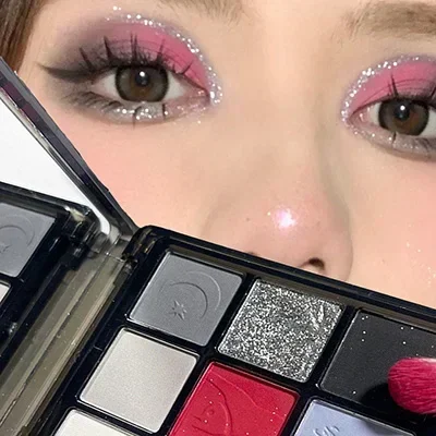 9 Color Eye Shadow Palette Punk Smoky Black Glitter Pearly Eyeshadow Palette Fashion Korean Shiny Eyeshadow Sparkling Eye Makeup